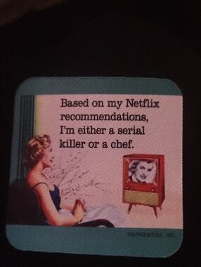 Vintage Netflix Humor Coaster Chef Serial Killer Horror Pin Up 50s Gag Gift